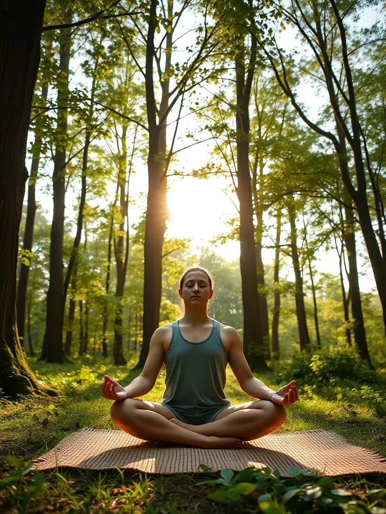 A person practicing mindfulness and meditation in a peaceful outdoor setting, representing holistic mental health and well-being.
